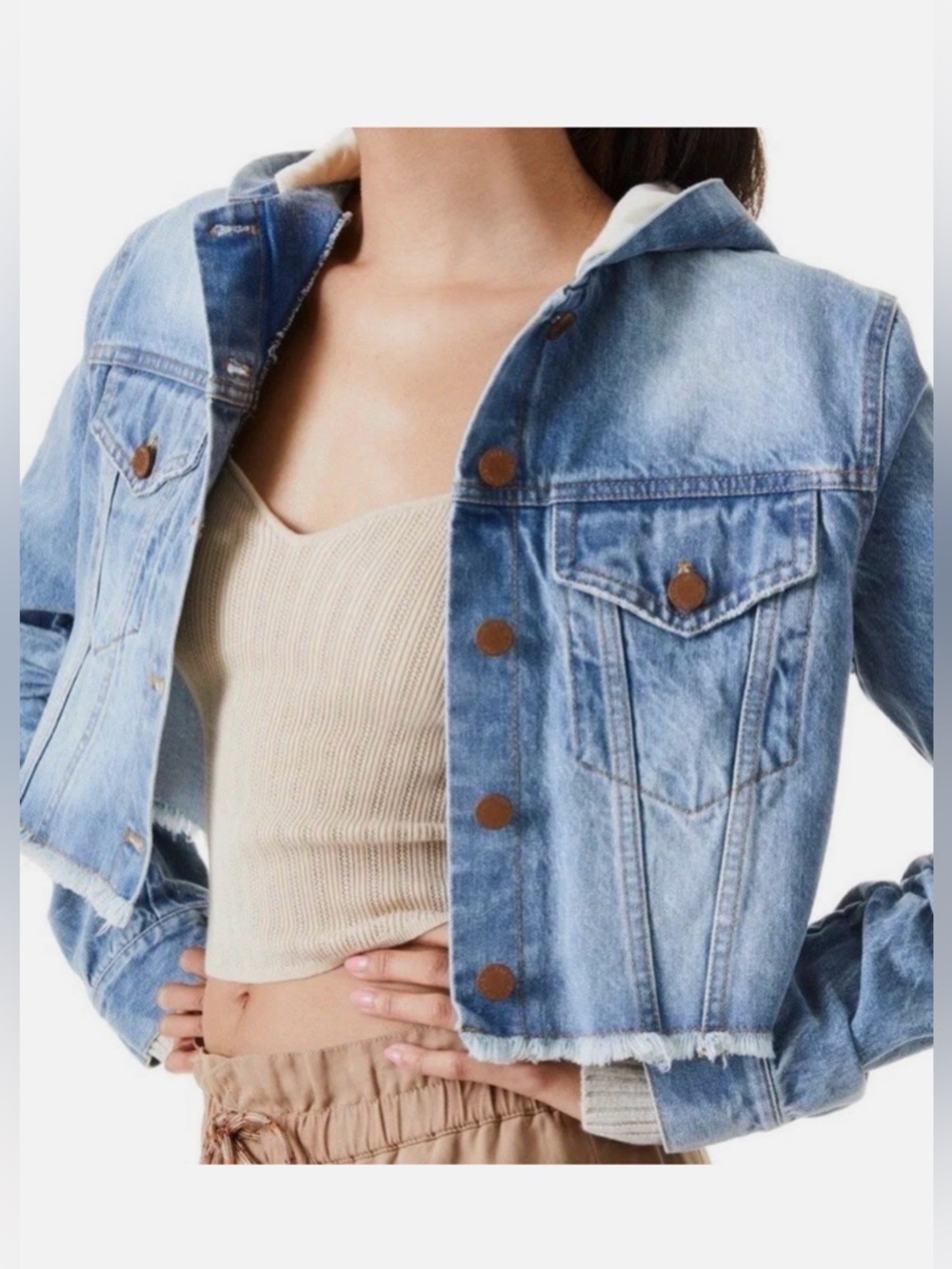 Alice + Olivia Light Blue Cropped Denim Jacket